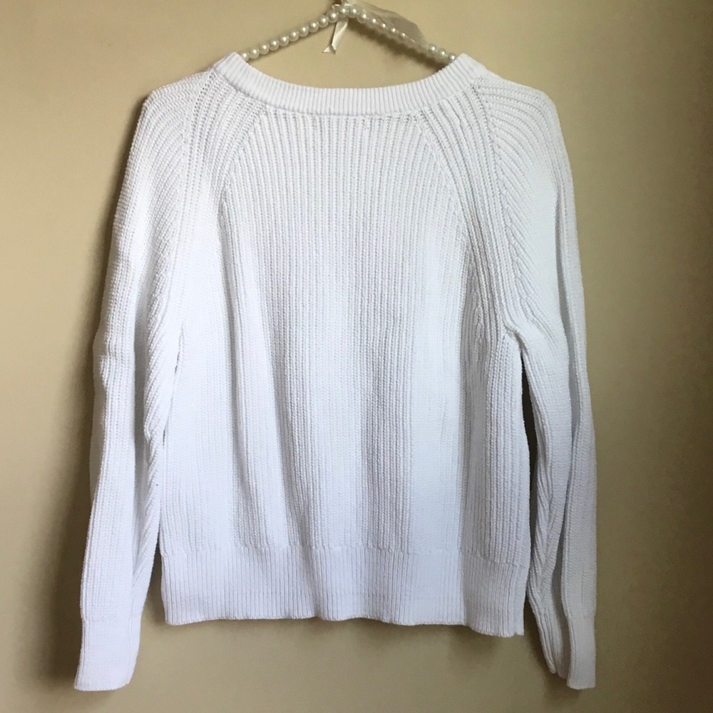 J. Crew White Organic Cotton Fisherman Knit Sweater Medium - Picture 7 of 11